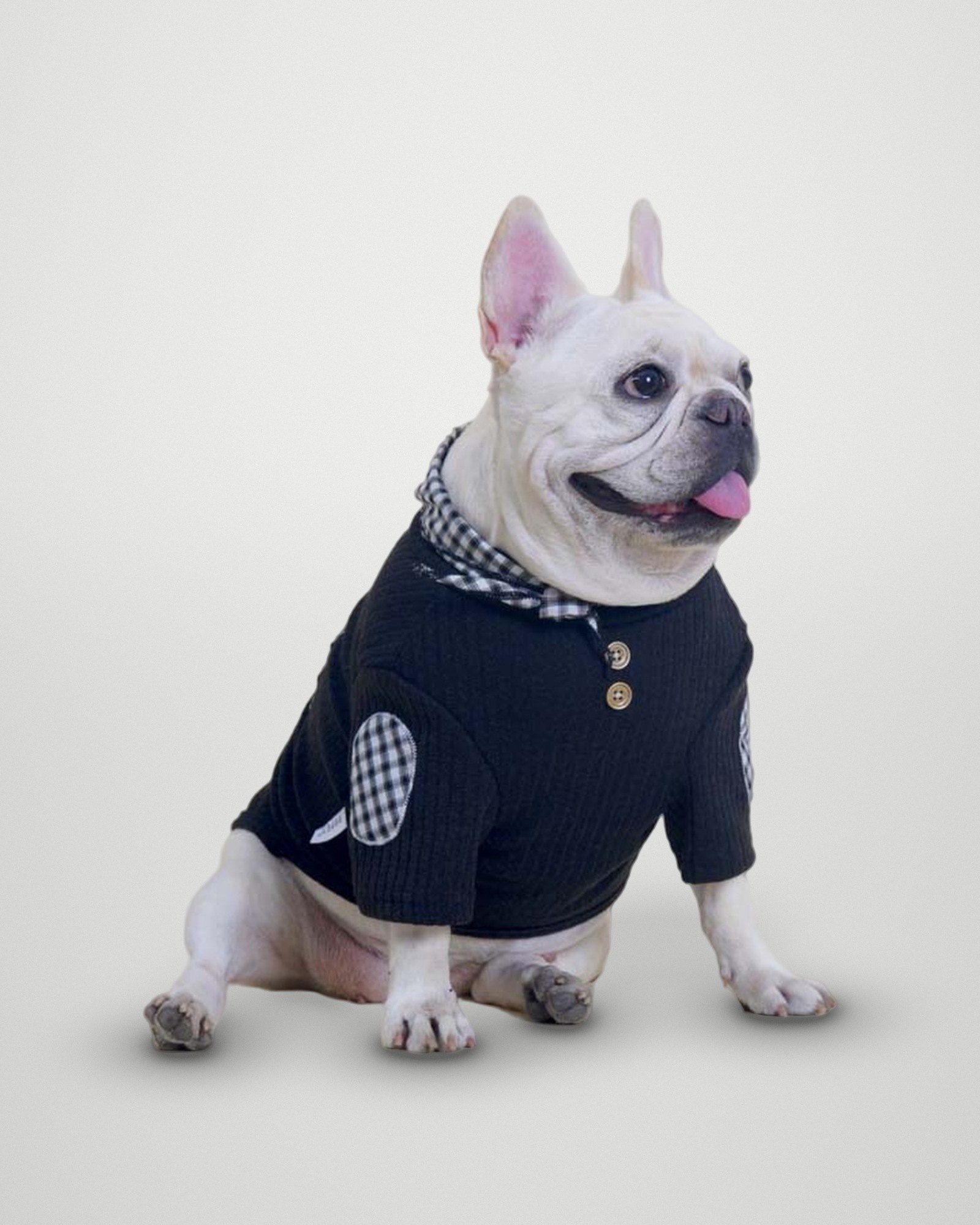 Gingham Scarf Rib-Knit Tee – Black