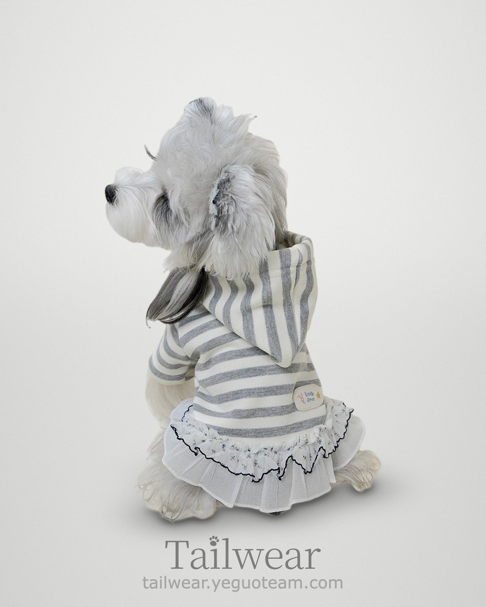 Striped Ruffle Hoodie Dress – Light Grey