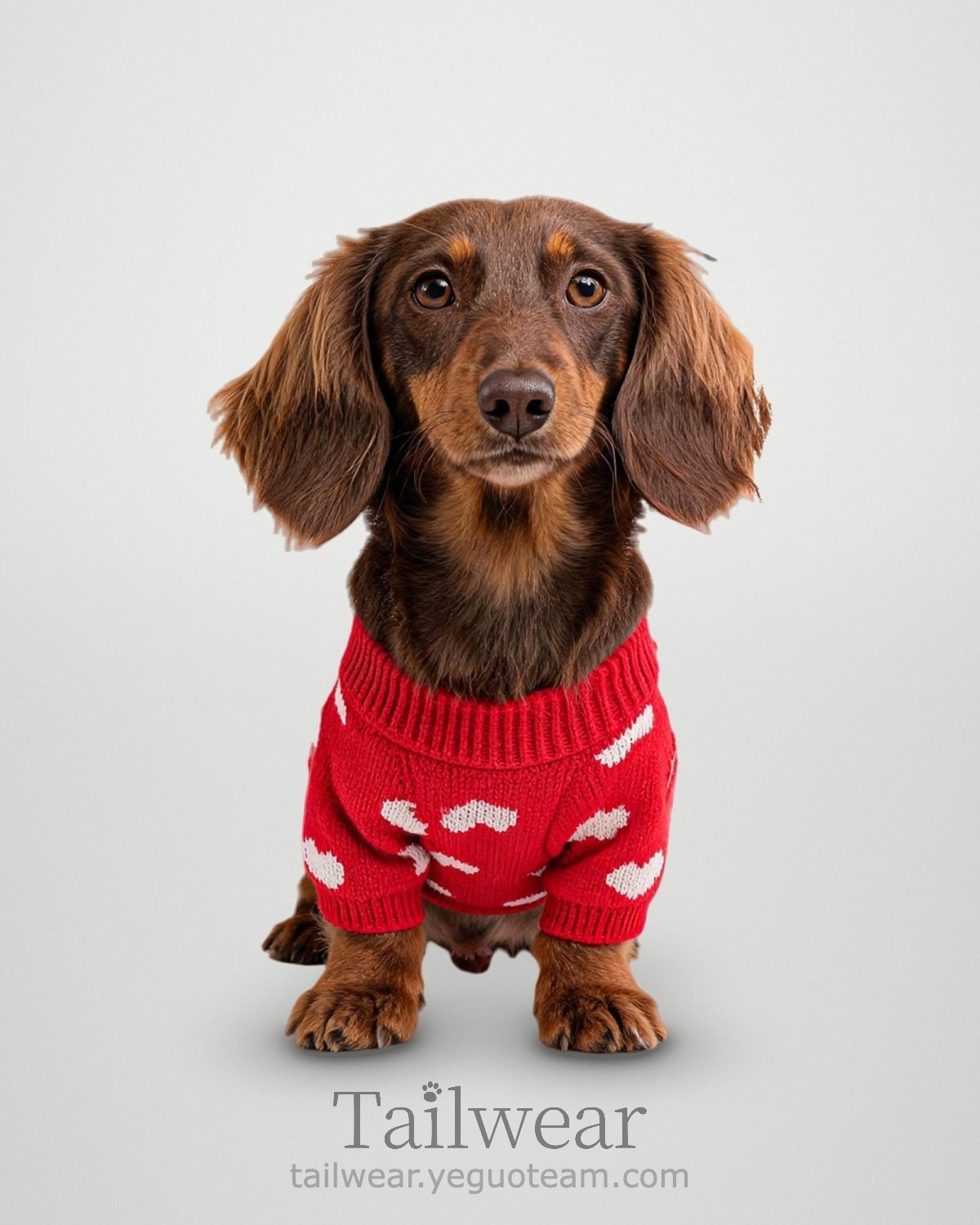 Heart Print Knit Sweater – Red